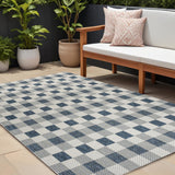 8' X 10' Navy Blue And Cream Geometric Indoor Outdoor Area Rug