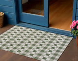 3' X 5' Green And Cream Geometric Indoor Outdoor Area Rug