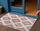 3' X 5' Salmon And Cream Moroccan Indoor Outdoor Area Rug