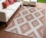 4' X 6' Salmon And Cream Moroccan Indoor Outdoor Area Rug