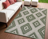 4' X 6' Green And Cream Moroccan Indoor Outdoor Area Rug