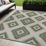 5' X 8' Green And Cream Moroccan Indoor Outdoor Area Rug