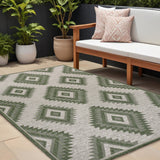 8' X 10' Green And Cream Moroccan Indoor Outdoor Area Rug