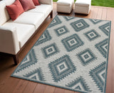 4' X 6' Turquoise And Cream Moroccan Indoor Outdoor Area Rug