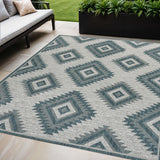 5' X 8' Turquoise And Cream Moroccan Indoor Outdoor Area Rug