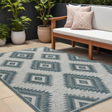 8' X 10' Turquoise And Cream Moroccan Indoor Outdoor Area Rug