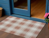 3' X 5' Salmon And Cream Gingham Indoor Outdoor Area Rug