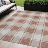 5' X 8' Salmon And Cream Gingham Indoor Outdoor Area Rug