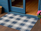 3' X 5' Navy Blue And Cream Gingham Indoor Outdoor Area Rug