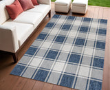 4' X 6' Navy Blue And Cream Gingham Indoor Outdoor Area Rug