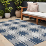 8' X 10' Navy Blue And Cream Gingham Indoor Outdoor Area Rug