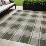 5' X 8' Green And Cream Gingham Indoor Outdoor Area Rug