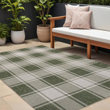 8' X 10' Green And Cream Gingham Indoor Outdoor Area Rug
