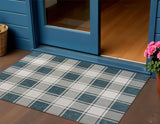 3' X 5' Turquoise And Cream Gingham Indoor Outdoor Area Rug