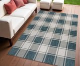 4' X 6' Turquoise And Cream Gingham Indoor Outdoor Area Rug