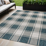 5' X 8' Turquoise And Cream Gingham Indoor Outdoor Area Rug