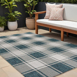 8' X 10' Turquoise And Cream Gingham Indoor Outdoor Area Rug