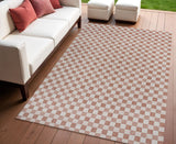 4' X 6' Salmon And Cream Geometric Indoor Outdoor Area Rug