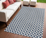4' X 6' Navy Blue And Cream Geometric Indoor Outdoor Area Rug
