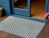 3' X 5' Turquoise And Cream Geometric Indoor Outdoor Area Rug