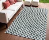 4' X 6' Turquoise And Cream Geometric Indoor Outdoor Area Rug