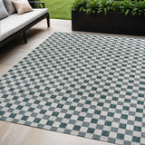 5' X 8' Turquoise And Cream Geometric Indoor Outdoor Area Rug