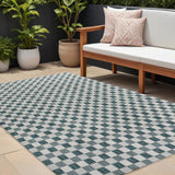 8' X 10' Turquoise And Cream Geometric Indoor Outdoor Area Rug