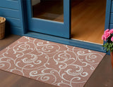 3' X 5' Salmon And Cream Floral Indoor Outdoor Area Rug