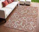 4' X 6' Salmon And Cream Floral Indoor Outdoor Area Rug