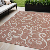 5' X 8' Salmon And Cream Floral Indoor Outdoor Area Rug