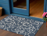 3' X 5' Navy Blue And Cream Floral Indoor Outdoor Area Rug