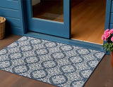 3' X 5' Navy Blue And Cream Floral Indoor Outdoor Area Rug