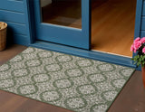 3' X 5' Green And Cream Floral Indoor Outdoor Area Rug