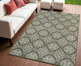 4' X 6' Green And Cream Floral Indoor Outdoor Area Rug