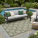 5' X 8' Green And Cream Floral Indoor Outdoor Area Rug