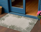3' X 5' Green And Cream Floral Indoor Outdoor Area Rug