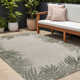 8' X 10' Green And Cream Floral Indoor Outdoor Area Rug