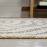 8' Gray And Cream Abstract Washable Indoor Outdoor Runner Rug