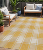 8' X 10' Yellow And Cream Gingham Indoor Outdoor Area Rug