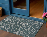 3' X 5' Turquoise And Cream Floral Indoor Outdoor Area Rug