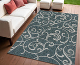 4' X 6' Turquoise And Cream Floral Indoor Outdoor Area Rug
