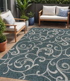5' X 8' Turquoise And Cream Floral Indoor Outdoor Area Rug