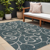 8' X 10' Turquoise And Cream Floral Indoor Outdoor Area Rug