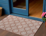 3' X 5' Salmon And Cream Floral Indoor Outdoor Area Rug