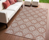 4' X 6' Salmon And Cream Floral Indoor Outdoor Area Rug