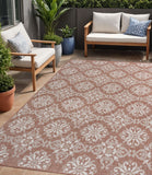 5' X 8' Salmon And Cream Floral Indoor Outdoor Area Rug