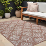8' X 10' Salmon And Cream Floral Indoor Outdoor Area Rug
