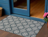 3' X 5' Turquoise And Cream Floral Indoor Outdoor Area Rug