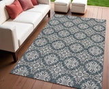 4' X 6' Turquoise And Cream Floral Indoor Outdoor Area Rug