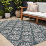 8' X 10' Turquoise And Cream Floral Indoor Outdoor Area Rug